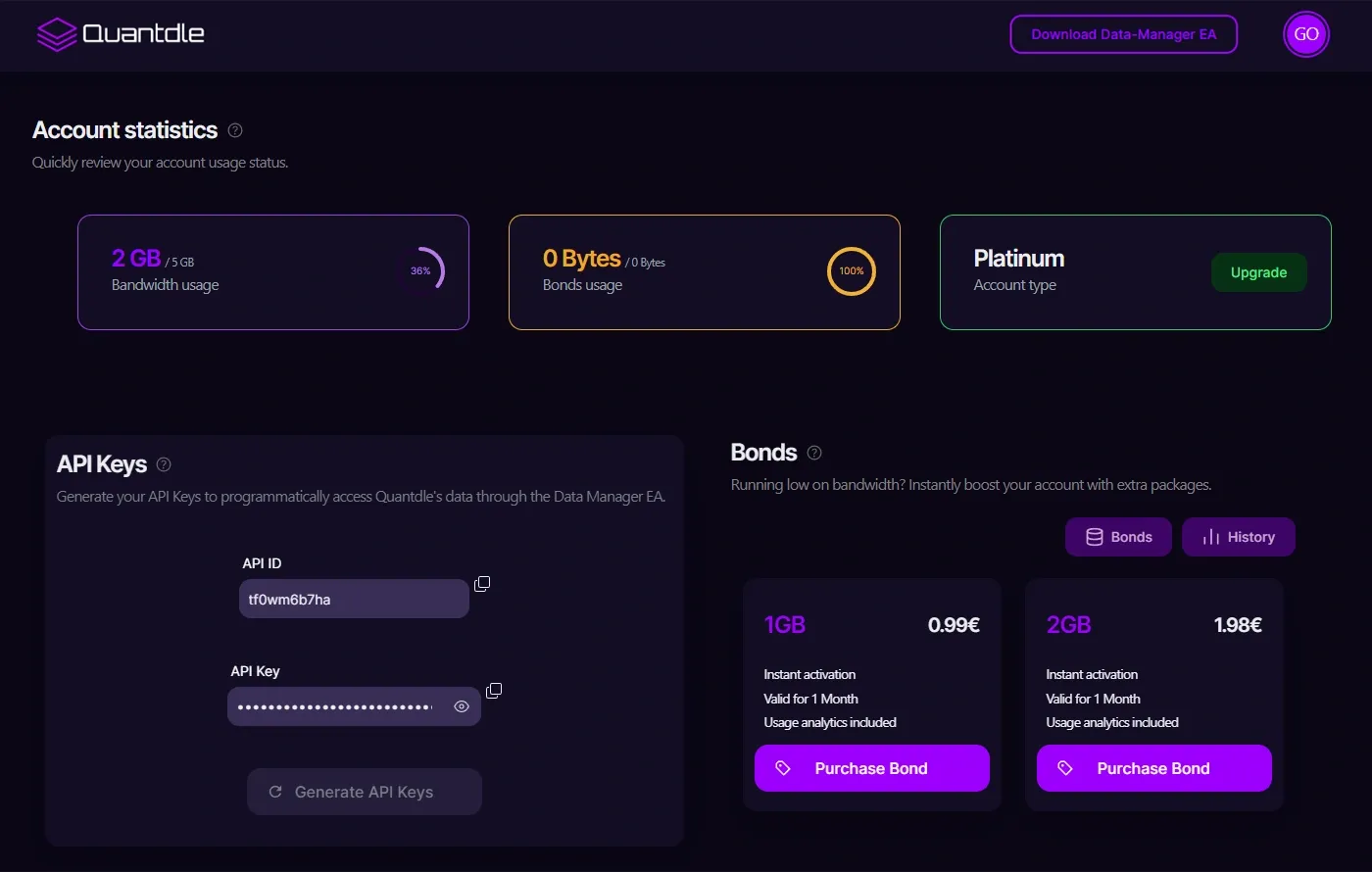 Quantdle Main Dashboard