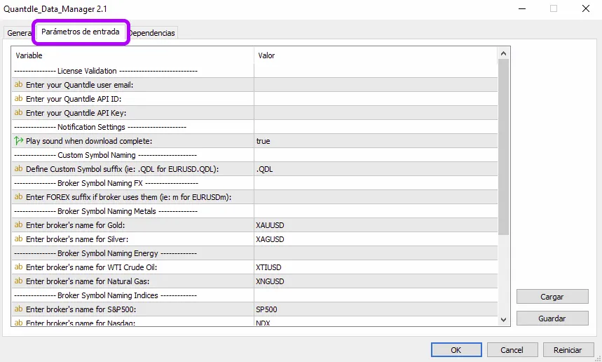 Navigate to Inputs Tab